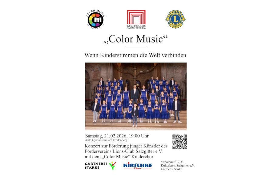 Flyer Förderkonzert des Lions Clubs Salzgitter „Color Music": Wenn Kinderstimmen die Welt verbinden!