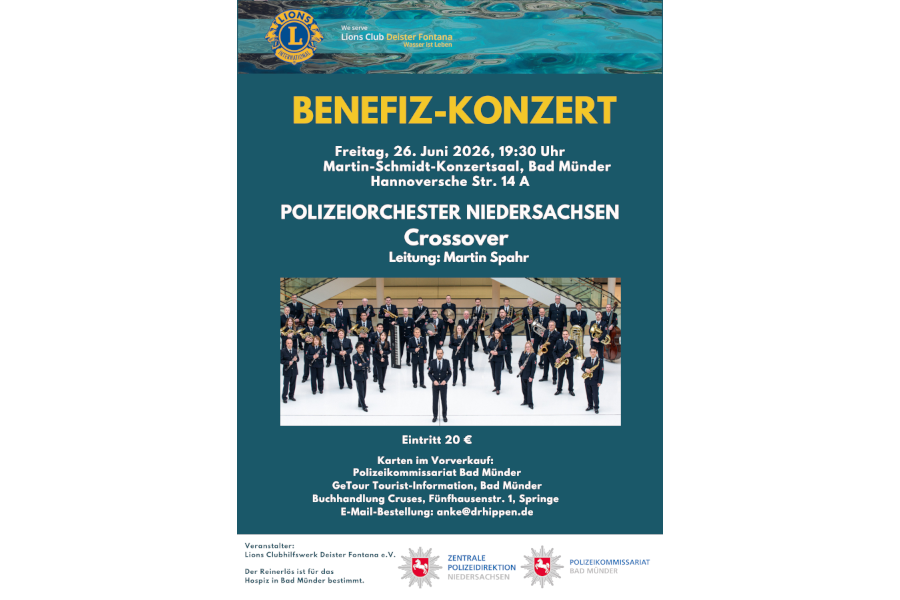 Lions Club Deister Fontana Plakat A3 Benefizkonzert 2026