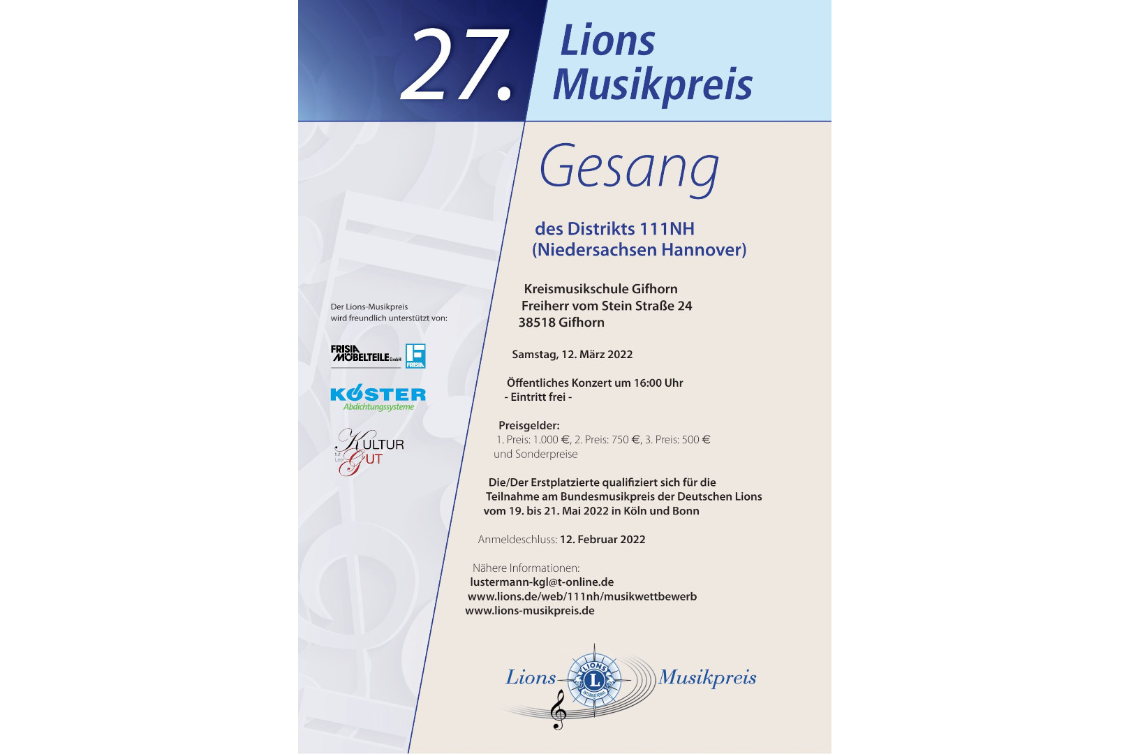 Der 27. Lions Musikwettbewerb mit der Aufgabe Klassischer Gesang